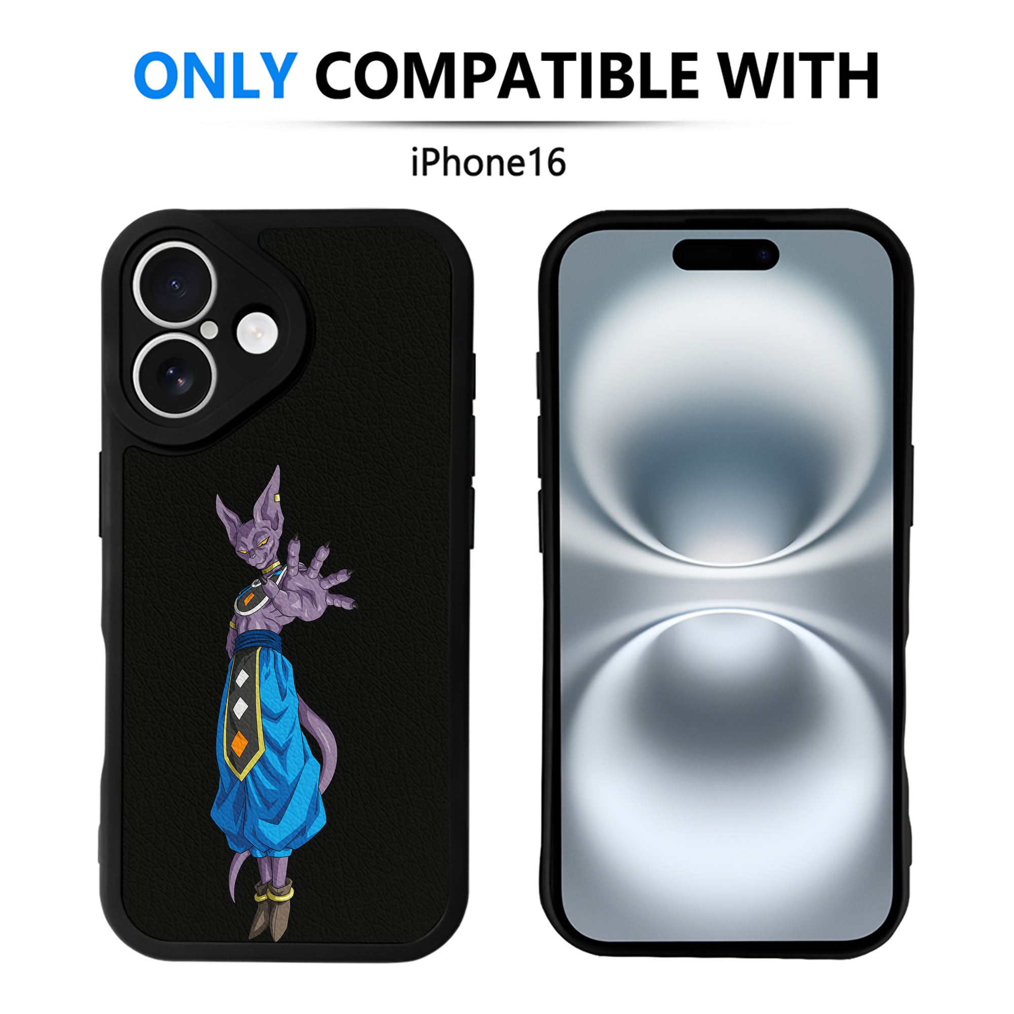 （画像用） ドラゴンボール ビルス 破壊神ビルス DRAGON BALL Beerus Birusu 【iPhone 16シリーズ対応】シリコンスマホケース（レザー調） 材質：シリコン